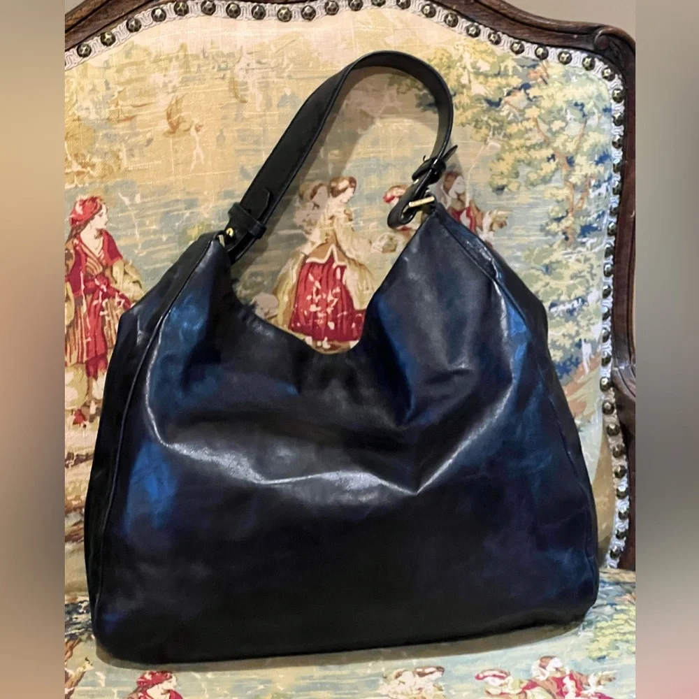 Tory Burch Black Dena Leather Hobo Bag